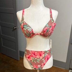 Cupshe Floral Bikini with Pink and Green Accents